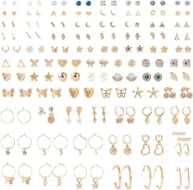 80 Pairs Earring Sets for Women Hypoallergenic Assorted Multiple Stud Earrings Set Cute Star Moon Heart Ball Faux Pearl Small Butterfly Jewelry Graduation Gifts
