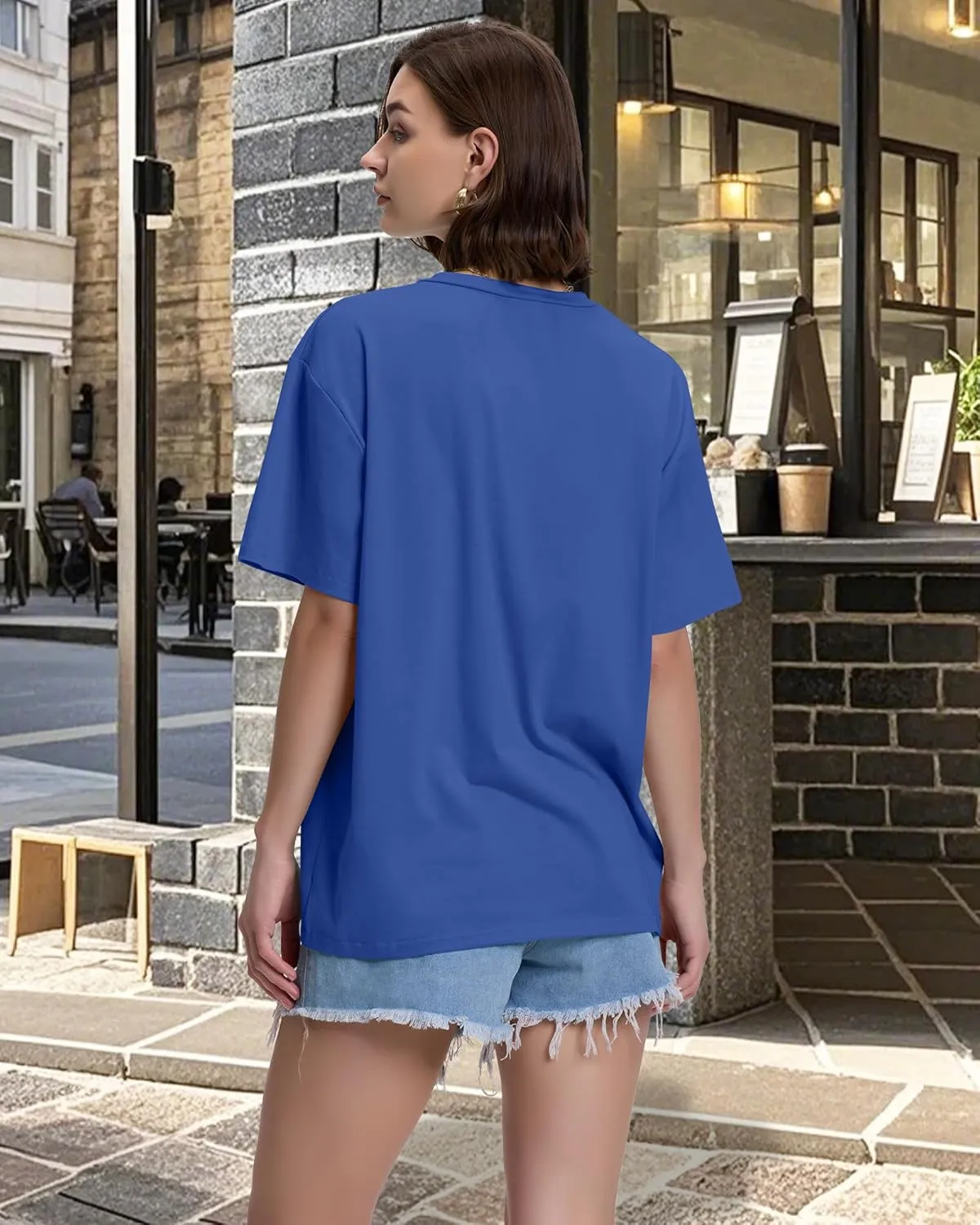 ADOREJOY Oversized Tshirts for Women V Neck Summer Short Sleeve Casual Loose Tunic Tees