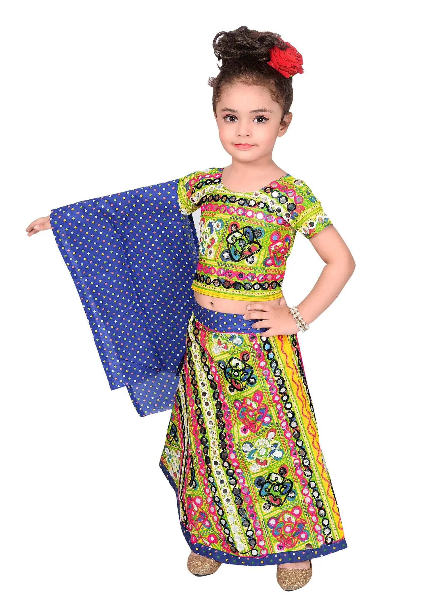 Ahhaaaa Girls Cotton Lehenga-Choli Chania Choli with Dupatta Set