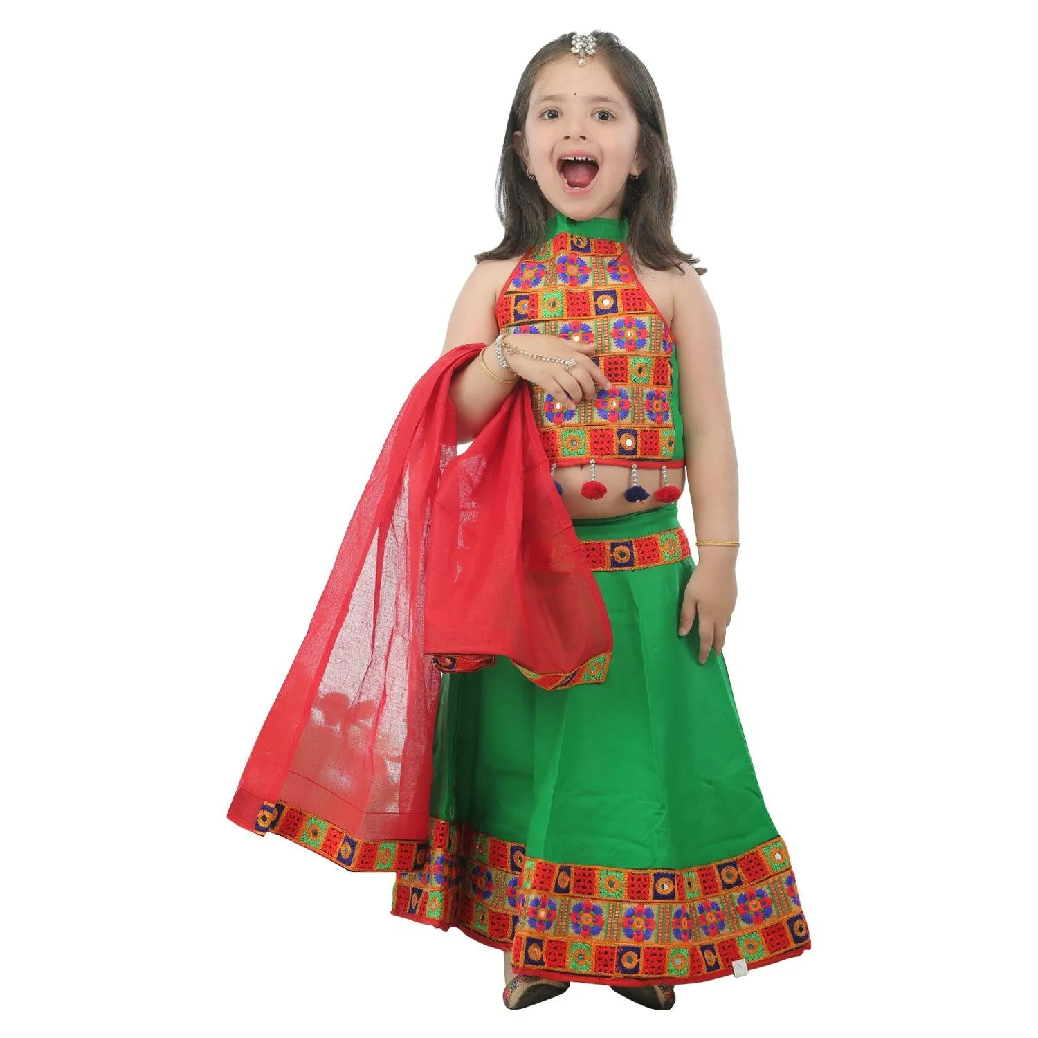 Ahhaaaa Kids Ethnic Cotton Blend Radha Dress Lehenga Choli Chania Choli Set For Baby Girls