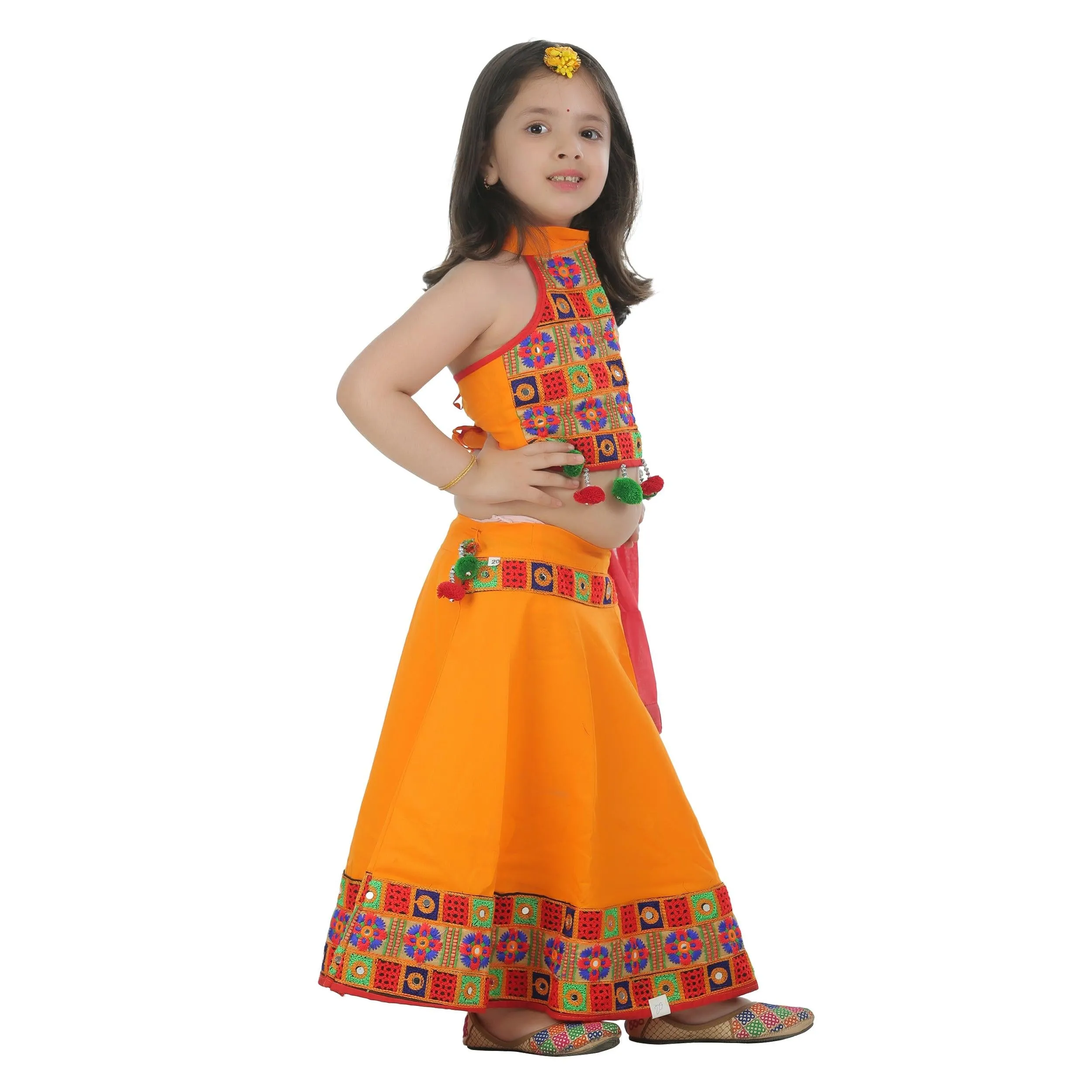 Ahhaaaa Kids Ethnic Cotton Blend Radha Dress Lehenga Choli Chania Choli Set For Baby Girls