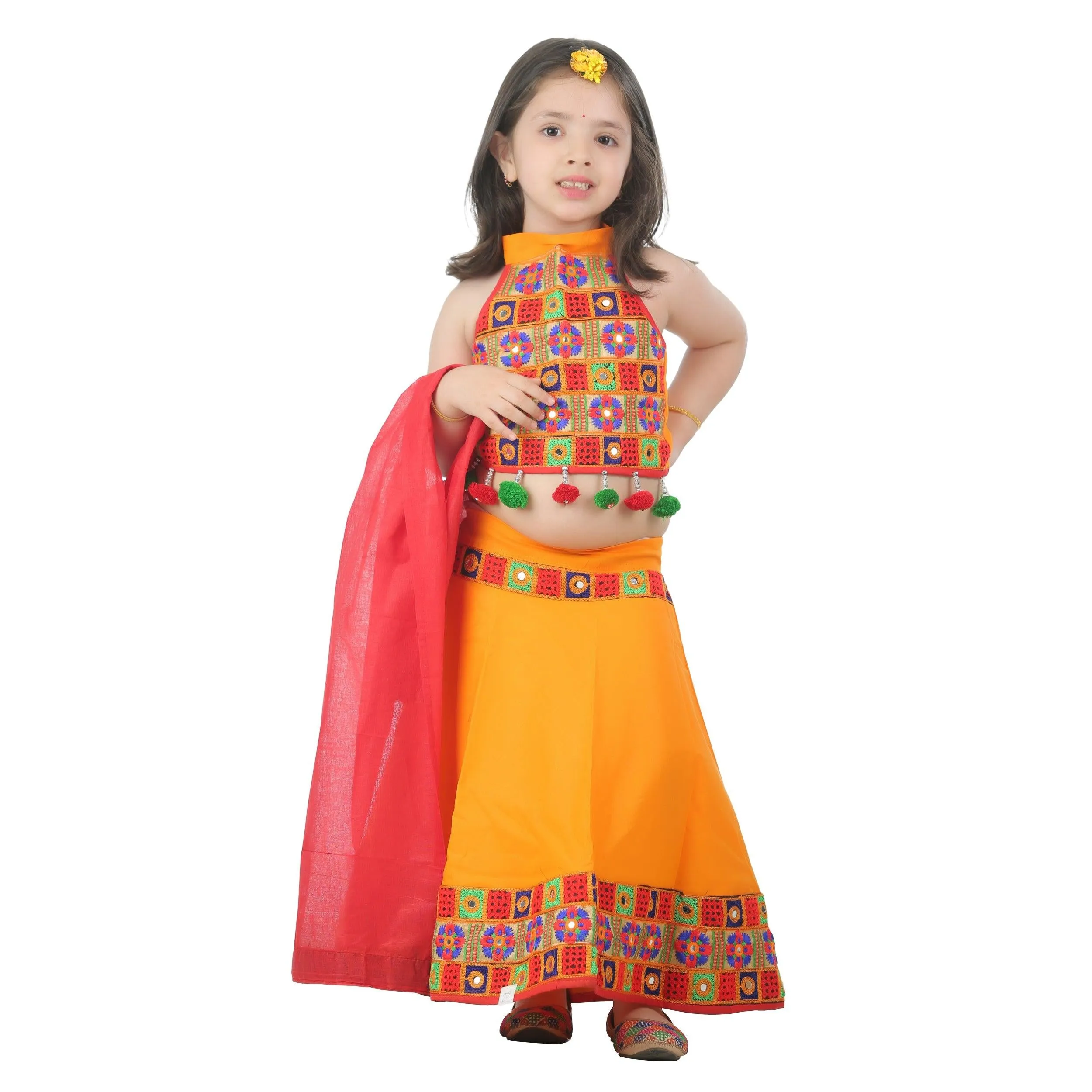 Ahhaaaa Kids Ethnic Cotton Blend Radha Dress Lehenga Choli Chania Choli Set For Baby Girls