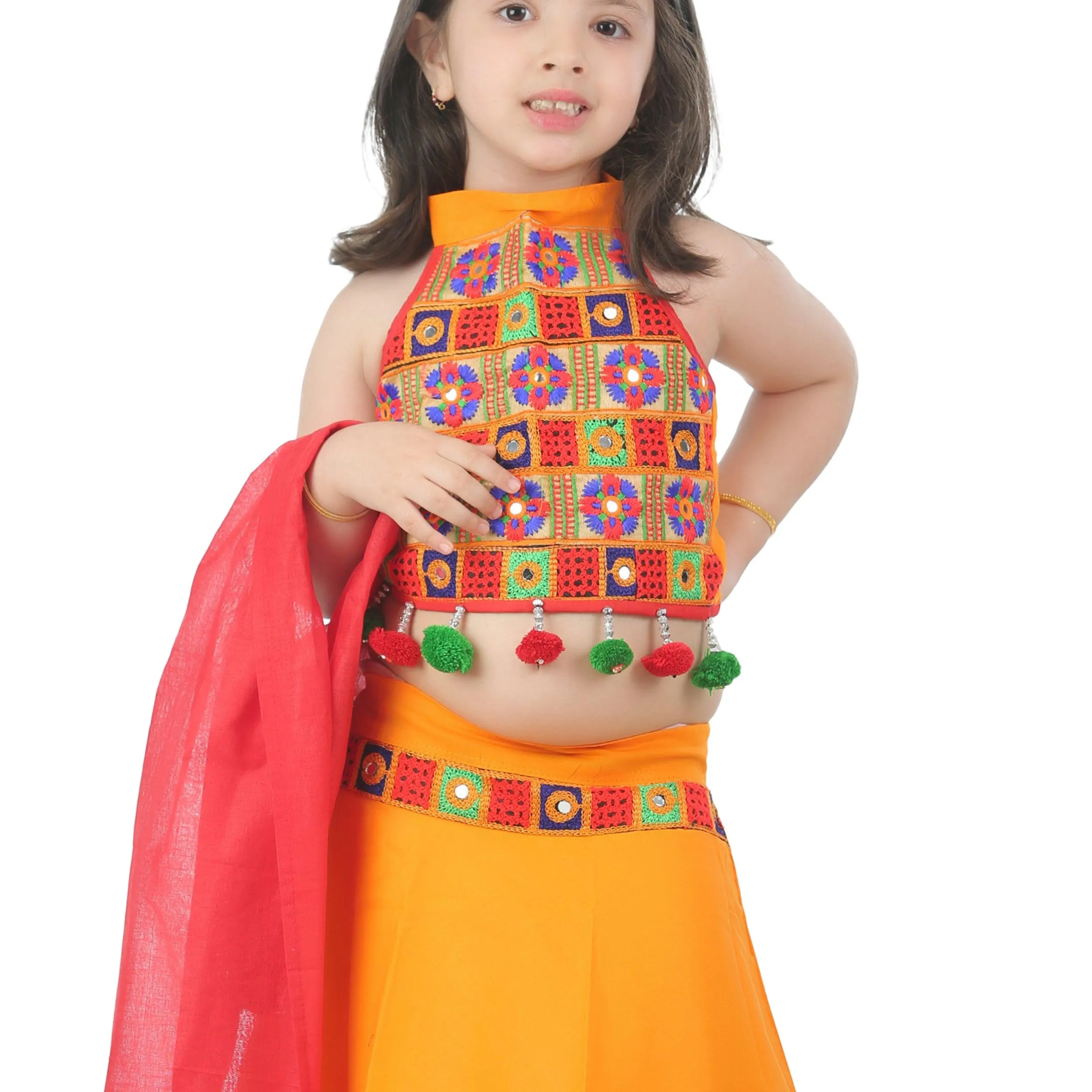 Ahhaaaa Kids Ethnic Cotton Blend Radha Dress Lehenga Choli Chania Choli Set For Baby Girls