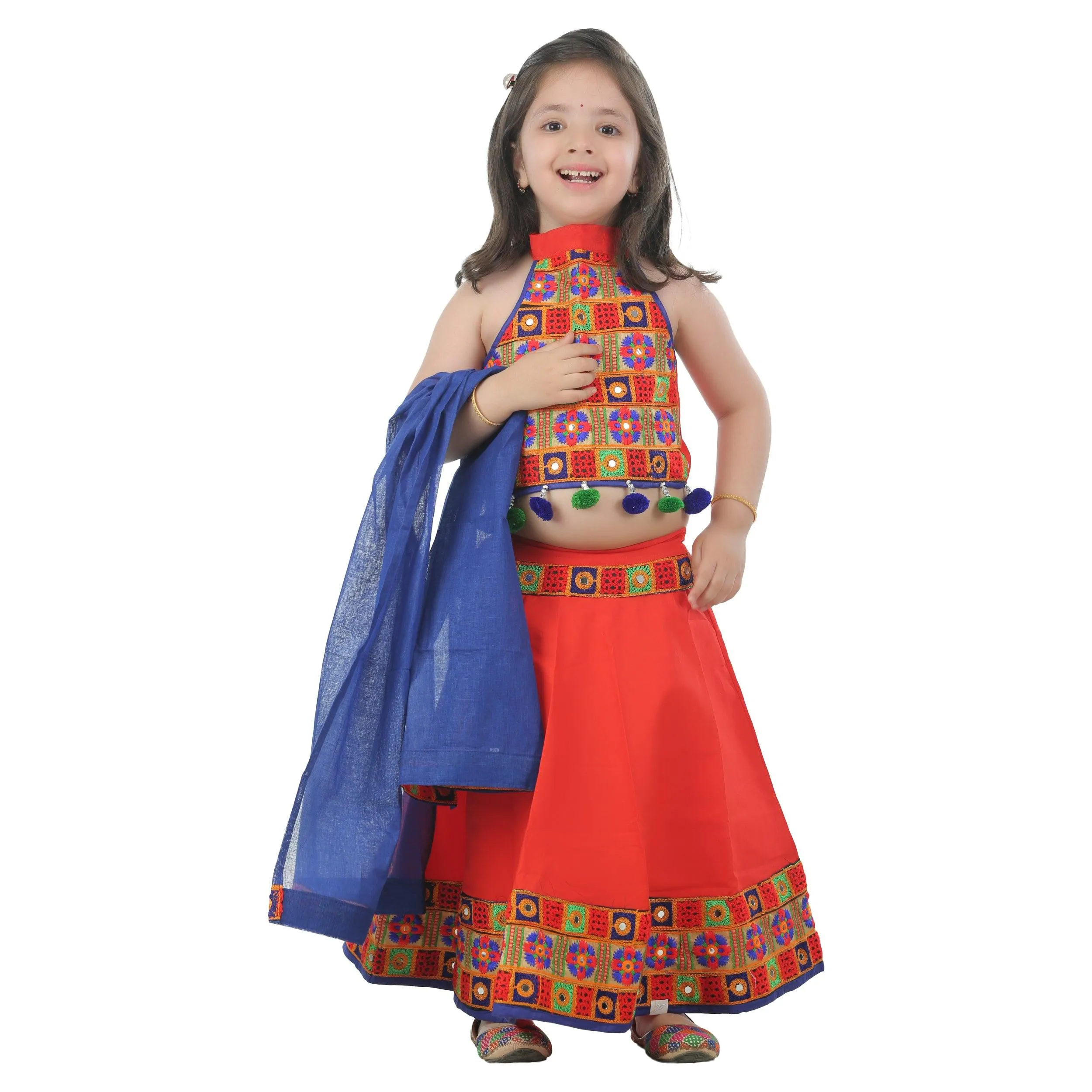 Ahhaaaa Kids Ethnic Cotton Blend Radha Dress Lehenga Choli Chania Choli Set For Baby Girls