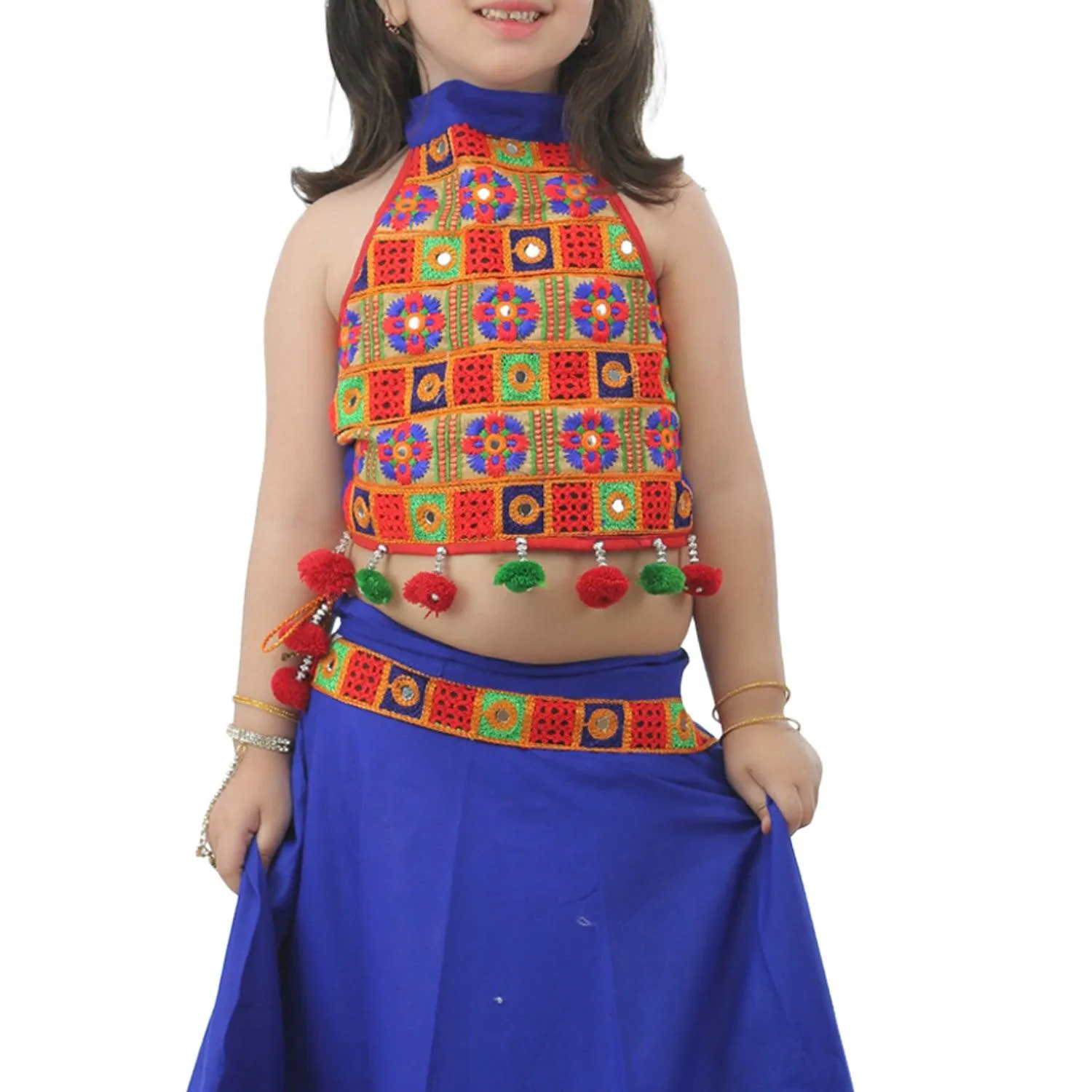 Ahhaaaa Kids Ethnic Cotton Blend Radha Dress Lehenga Choli Chania Choli Set For Baby Girls