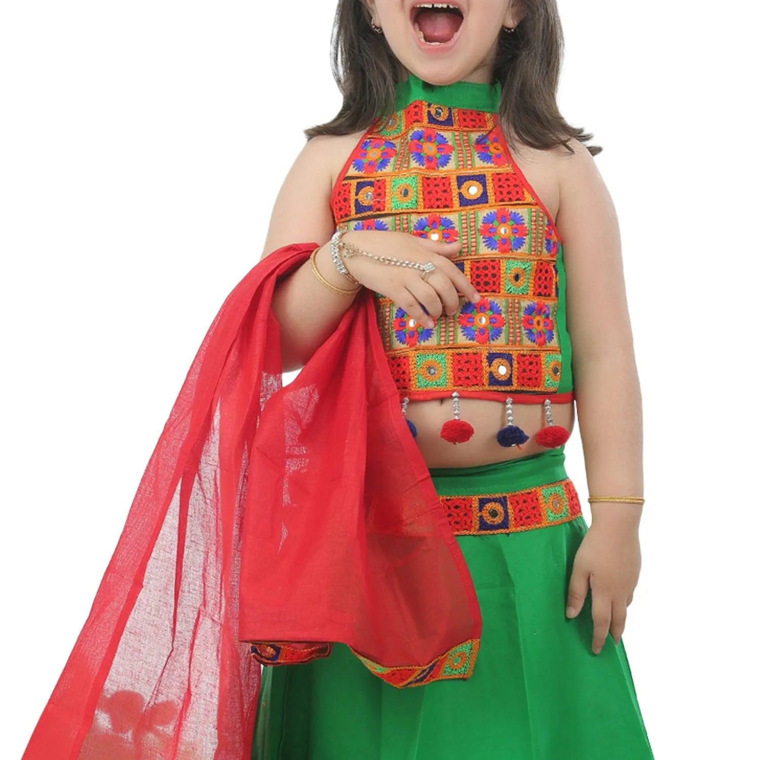Ahhaaaa Kids Ethnic Cotton Blend Radha Dress Lehenga Choli Chania Choli Set For Baby Girls