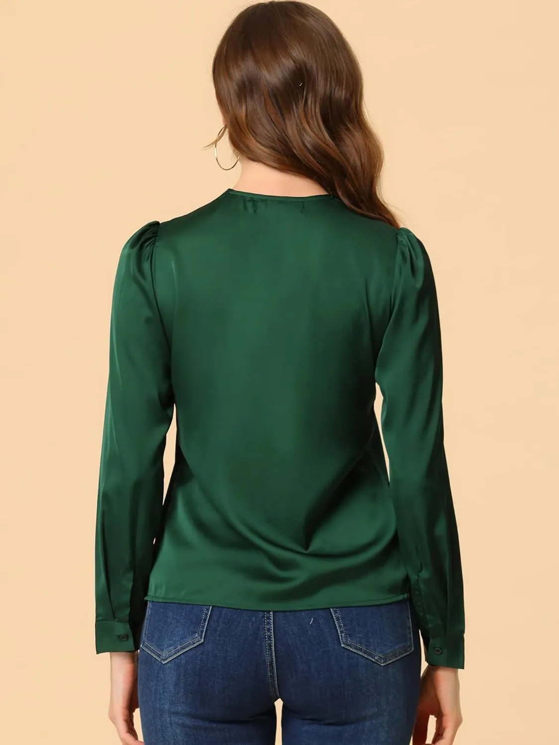 Allegra K Women's Satin Work Office Blouse Tie Neck Business Casual Top