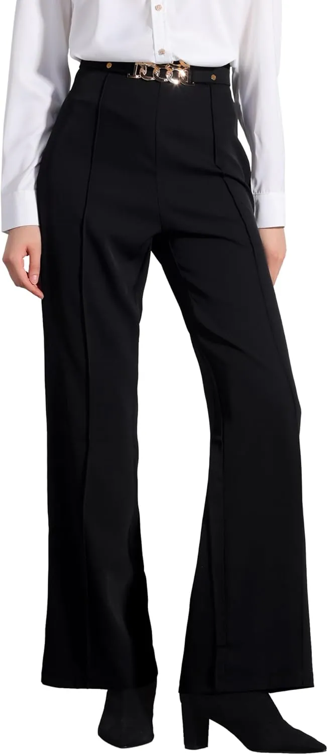 Allegra K Women's Straight Leg Pleated High Waisted Office Business Slacks Casual Pants
