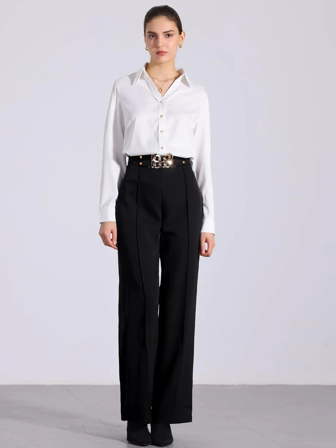 Allegra K Women's Straight Leg Pleated High Waisted Office Business Slacks Casual Pants