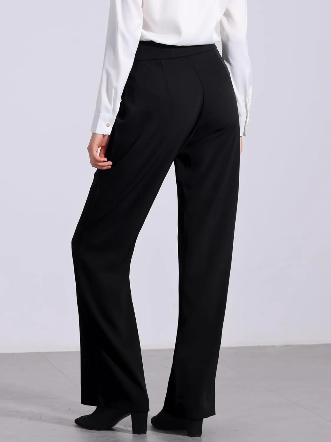 Allegra K Women's Straight Leg Pleated High Waisted Office Business Slacks Casual Pants