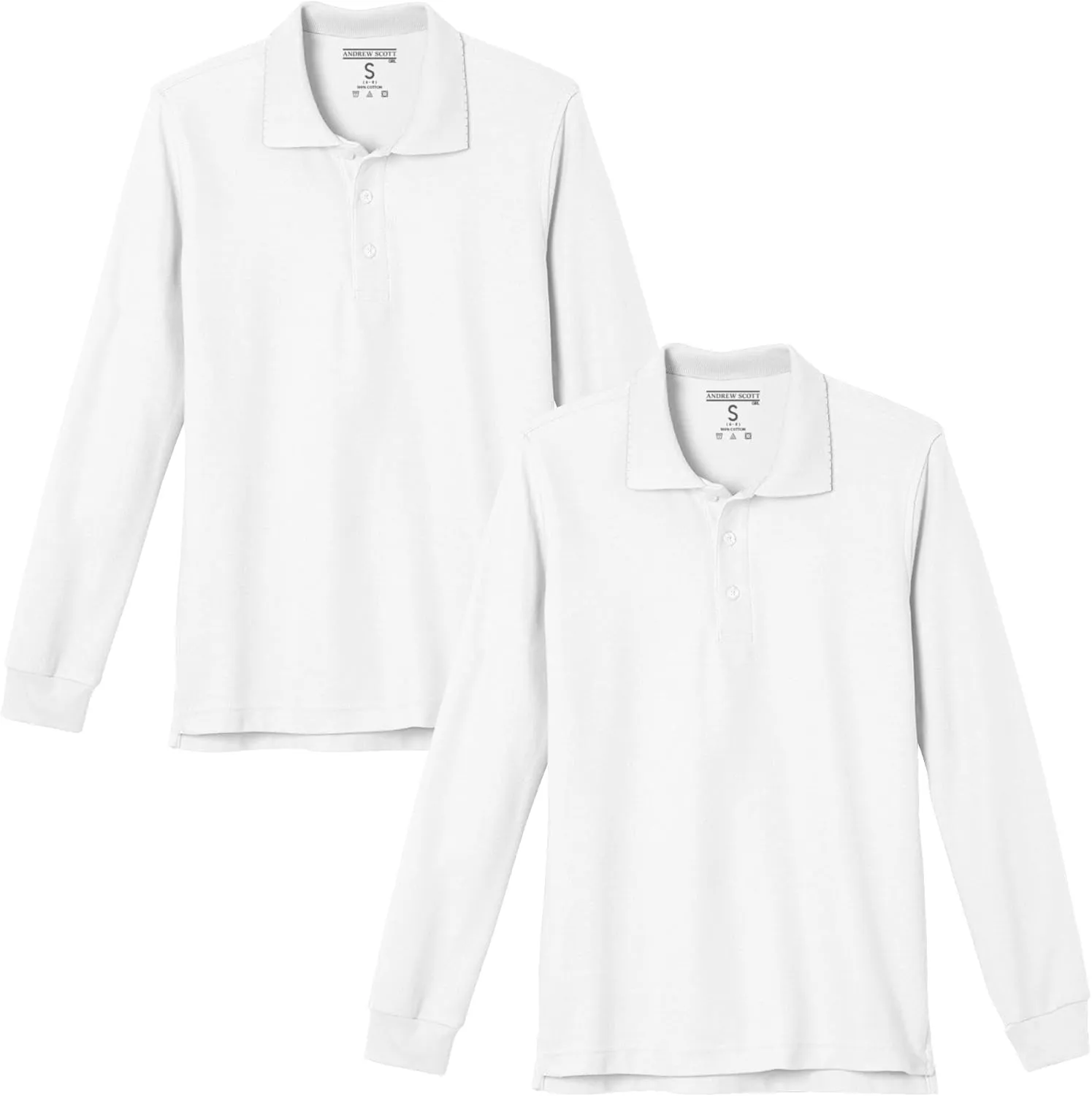 Andrew Scott Kids| Boys' Girls Long Sleeve Pique Polo Shirts | School Uniform Polo Shirts | Multi Packs