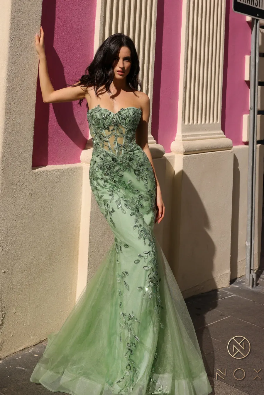 Applique Strapless Corset Mermaid Dress_G1258