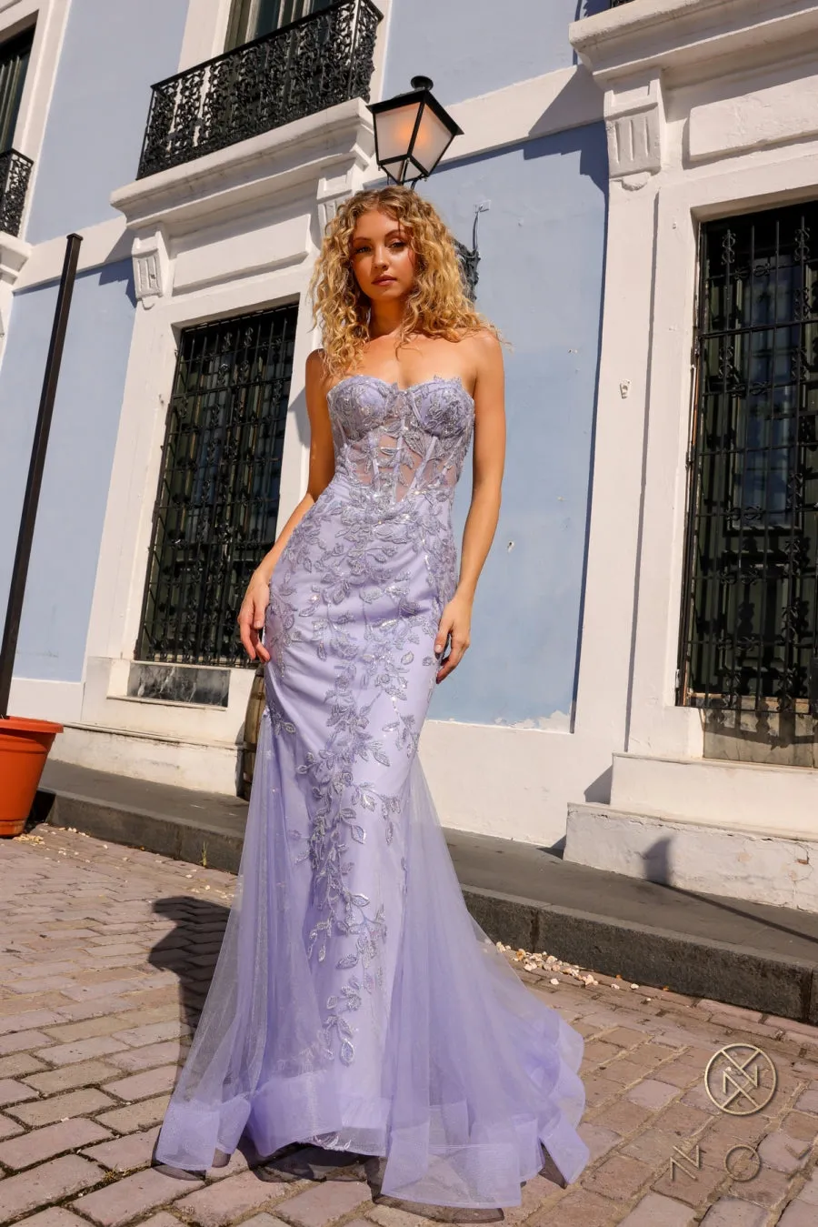 Applique Strapless Corset Mermaid Dress_G1258