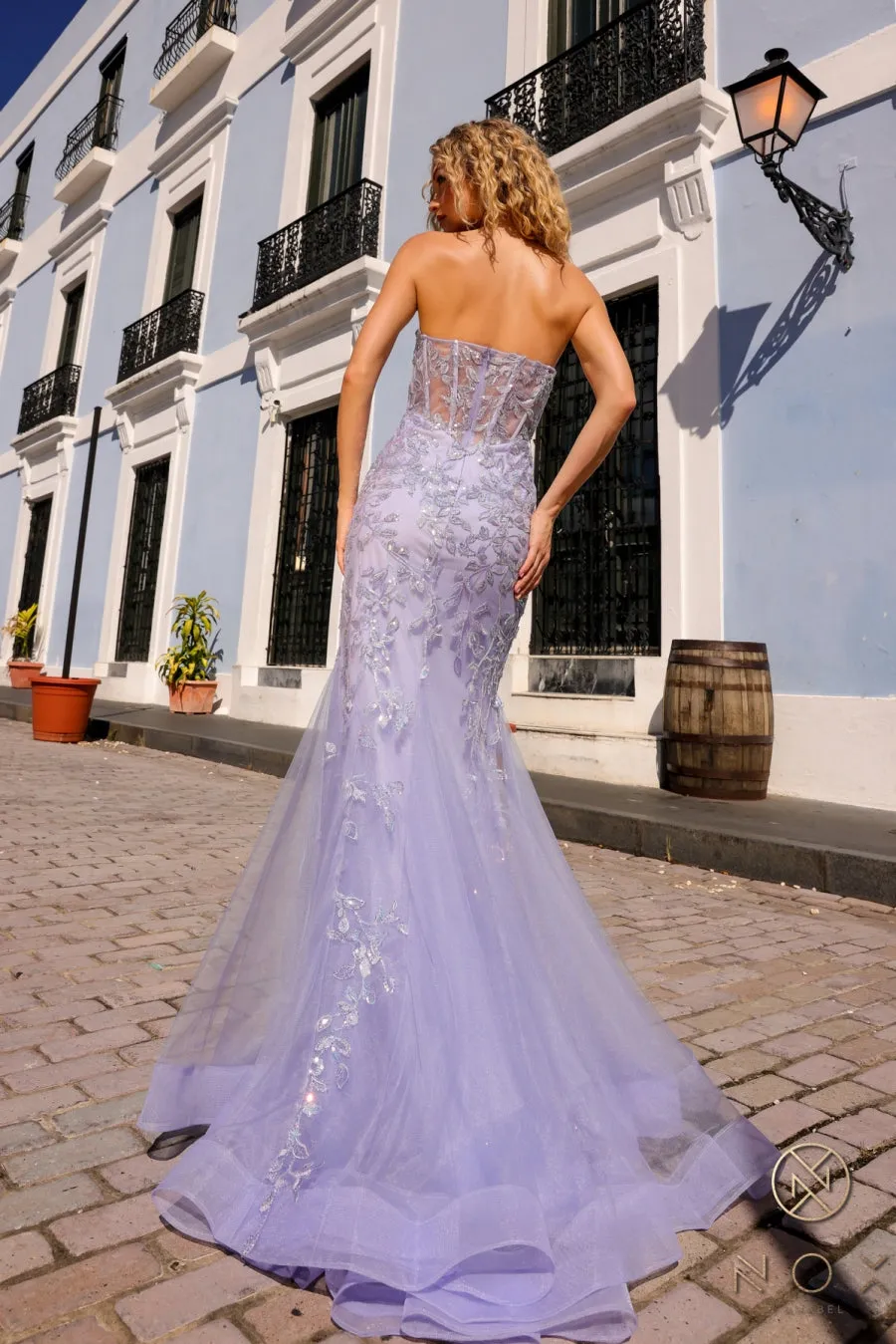 Applique Strapless Corset Mermaid Dress_G1258