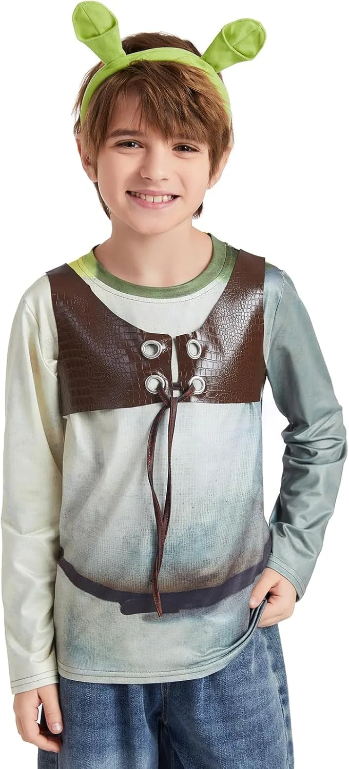 ATAMET Monster costume Halloween kids long sleeved T-shirt front and back printed three piece set, with vest and headband