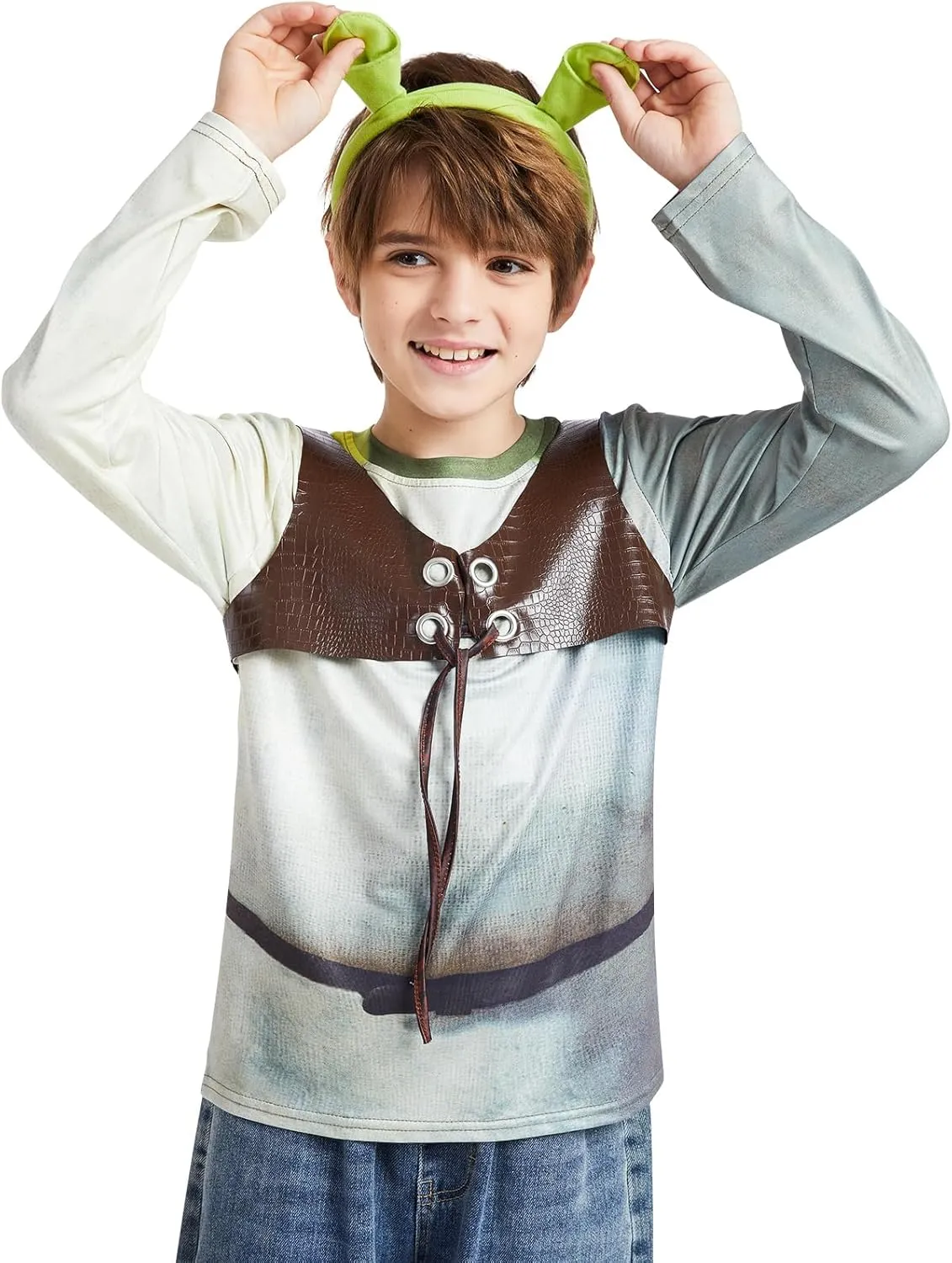 ATAMET Monster costume Halloween kids long sleeved T-shirt front and back printed three piece set, with vest and headband