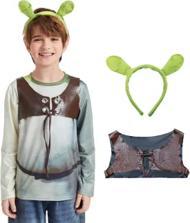 ATAMET Monster costume Halloween kids long sleeved T-shirt front and back printed three piece set, with vest and headband