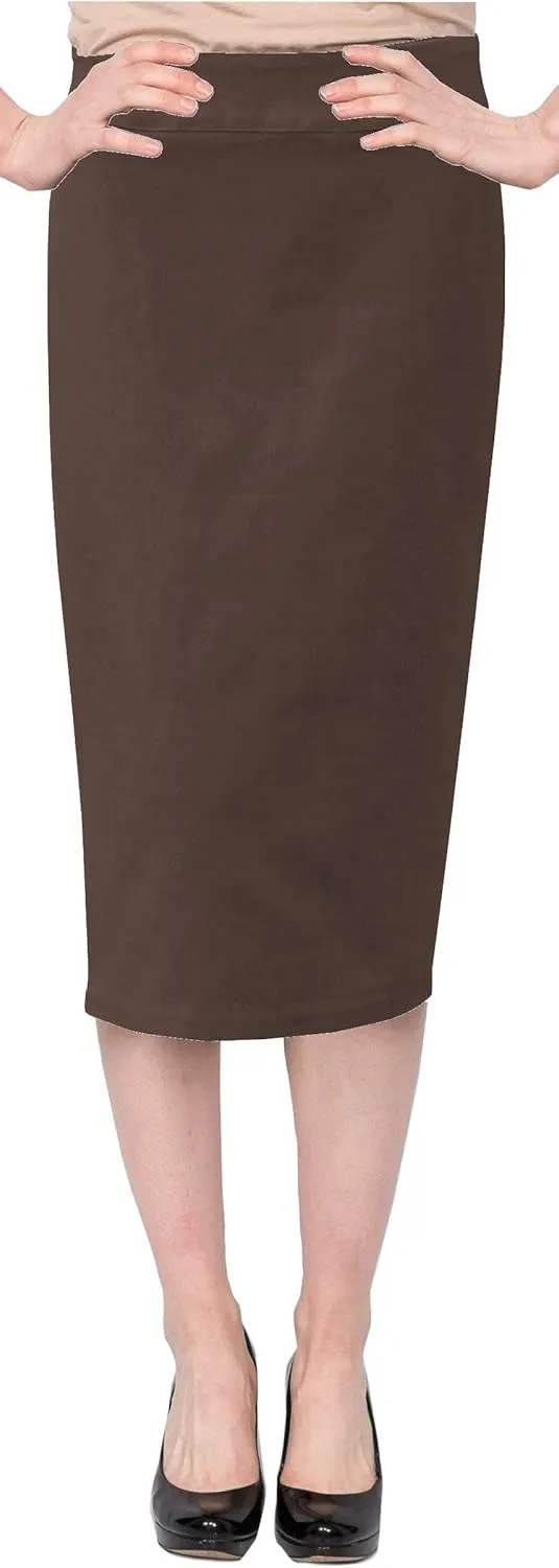 Baby'O Women's Basic Below The Knee Stretch Denim Pencil Skirt