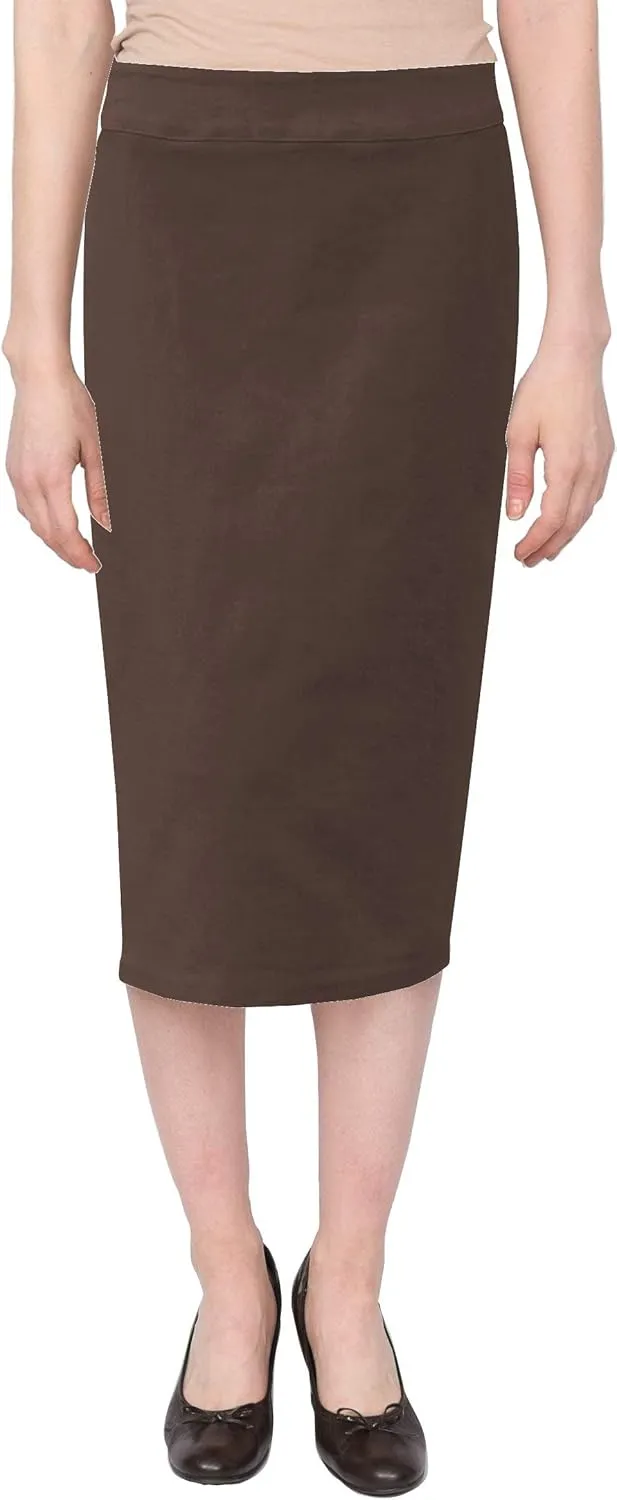 Baby'O Women's Basic Below The Knee Stretch Denim Pencil Skirt