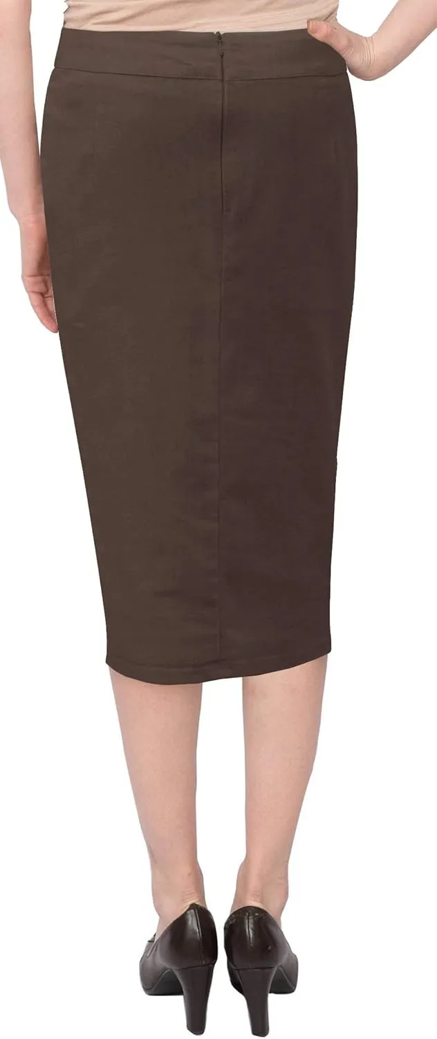 Baby'O Women's Basic Below The Knee Stretch Denim Pencil Skirt