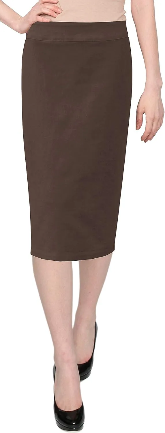 Baby'O Women's Basic Below The Knee Stretch Denim Pencil Skirt