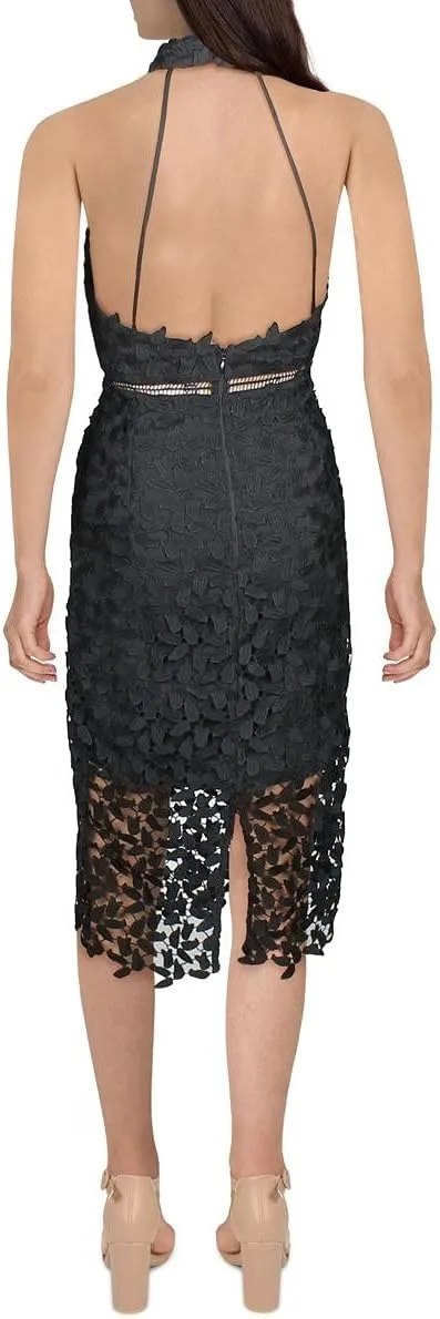 Bardot Womens Lace Sleeveless Halter Midi Evening Sheath Dress