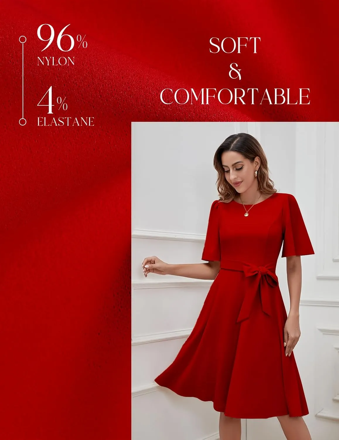 Bbonlinedress Women Midi Cocktail Vintage Dress Formal Wedding Guest Fit & Flare Church Work Prom 2025 Dress with Sleeves