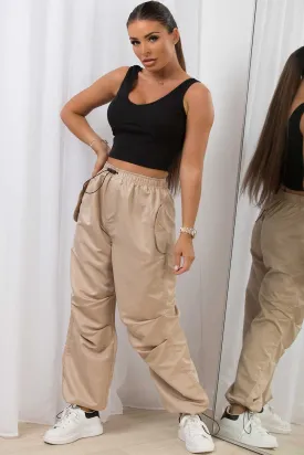 Beige High Waisted Cargo Pants