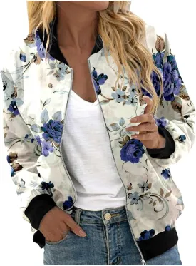 Bomber Jacket Women 2025 Casual Long Sleeve Zip Up Floral Outerwear Lightweight Trendy Fall Coats With Pockets
