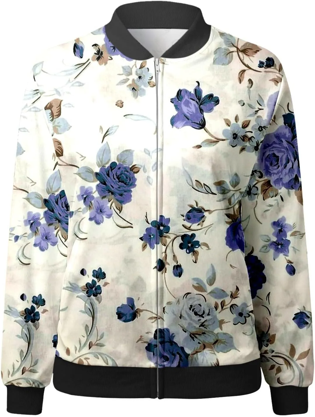 Bomber Jacket Women 2025 Casual Long Sleeve Zip Up Floral Outerwear Lightweight Trendy Fall Coats With Pockets