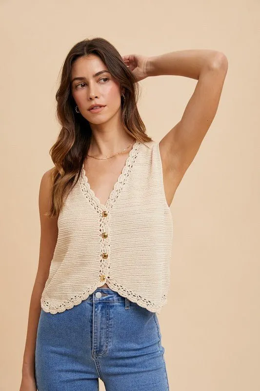 Button Down Knit Vest Top