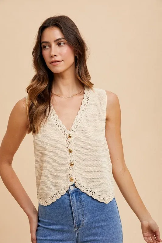 Button Down Knit Vest Top