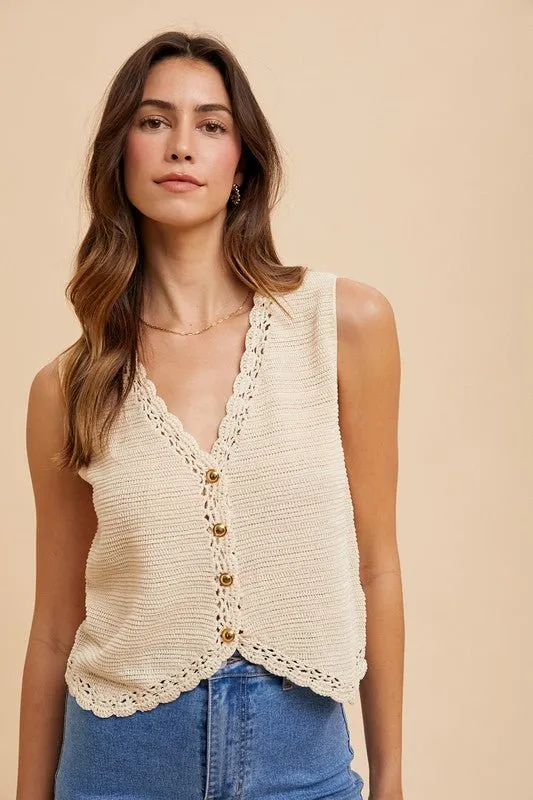 Button Down Knit Vest Top