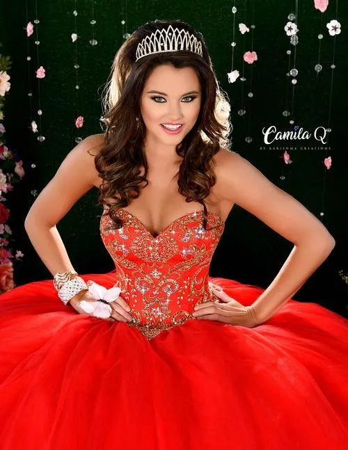 Camila Q  Q17004 Size 14 Red Quinceanera Dress Ball Gown Formal Dress Strapless Gown