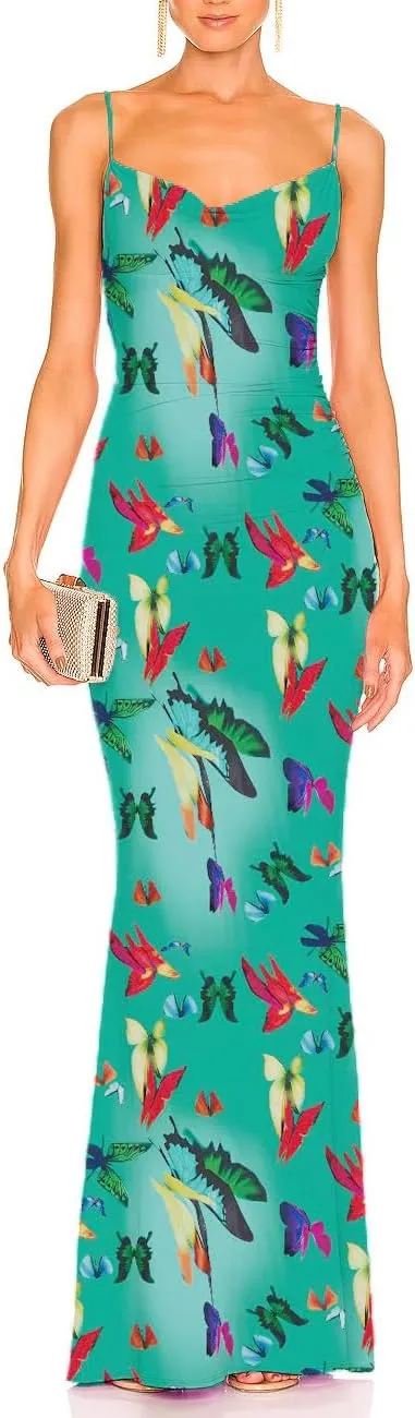 Capuffy Women Drape Neck Formal Maxi Dresses Lace Backless Cocktail Party Dress Spaghetti Straps Mermaid Evening Gown 221
