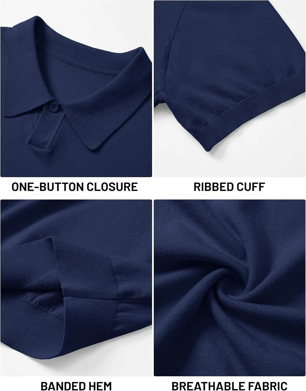 Cotrasen Mens Knit Polo Shirts V Neck Short Sleeve Stretch Ribbed Knitted Polo T Shirt Casual Summer Collared Shirts