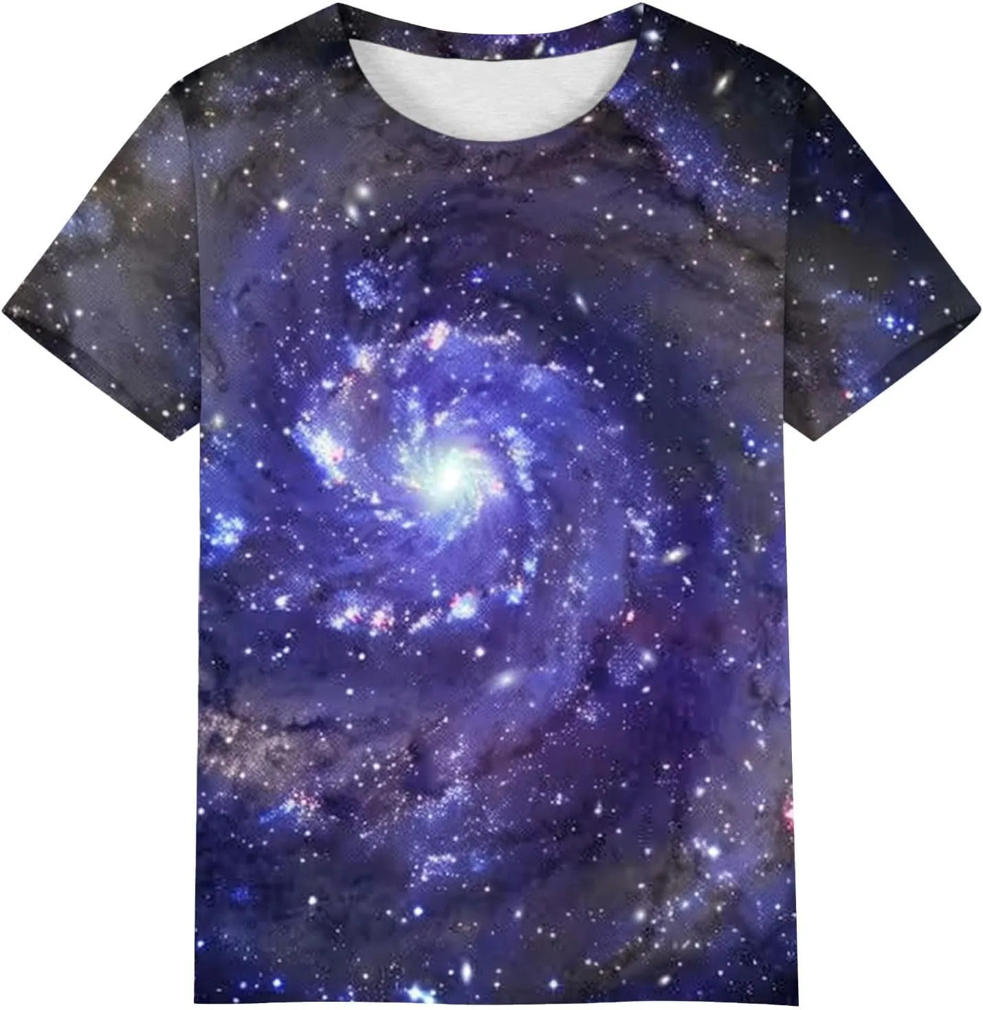 Cute Summer Tops for Women Galaxy Space Print Petite Shirts Casual Short Sleeve Crewneck Graphic Tees Blouses
