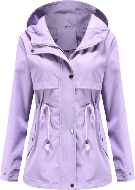 DOSLAVIDA Women's Rain Jacket Waterproof Hooded Windbreaker Lightweight Trench Coat Active Outdoor Raincoat With Hood