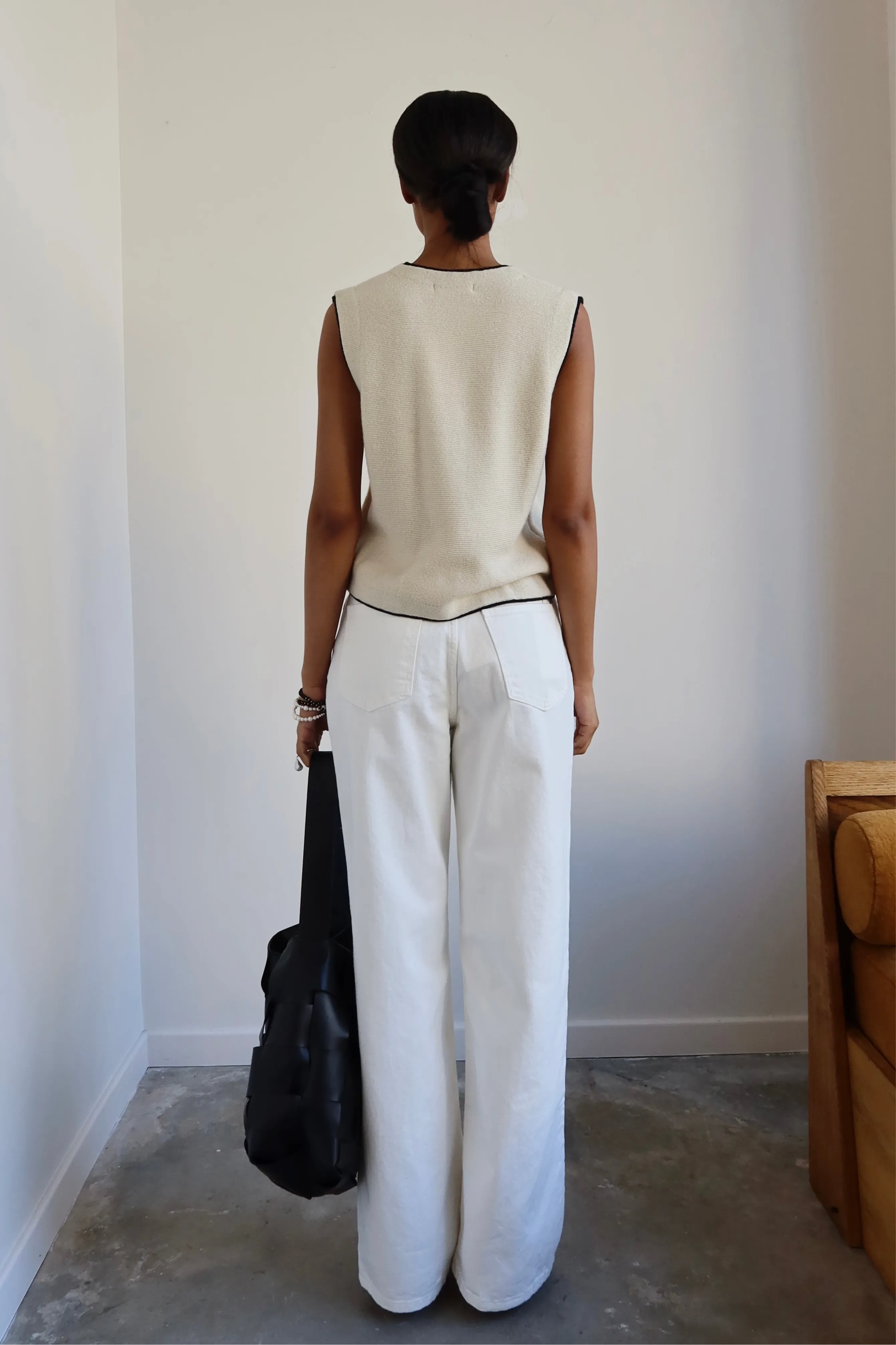 Ecru Contrast Button Down Knit Vest