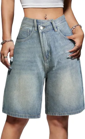 EMMIOL Women Jorts Baggy Jeans Jorts Outfits Mid-Low Waisted Denim Y2K Shorts Summer Hot Short Pants Streetwear