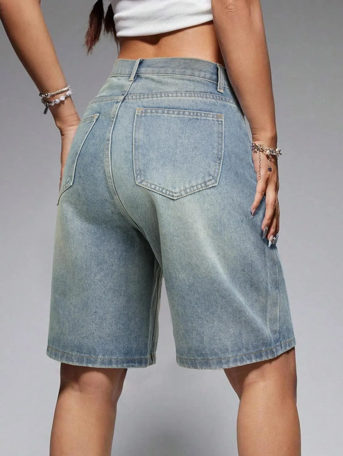 EMMIOL Women Jorts Baggy Jeans Jorts Outfits Mid-Low Waisted Denim Y2K Shorts Summer Hot Short Pants Streetwear