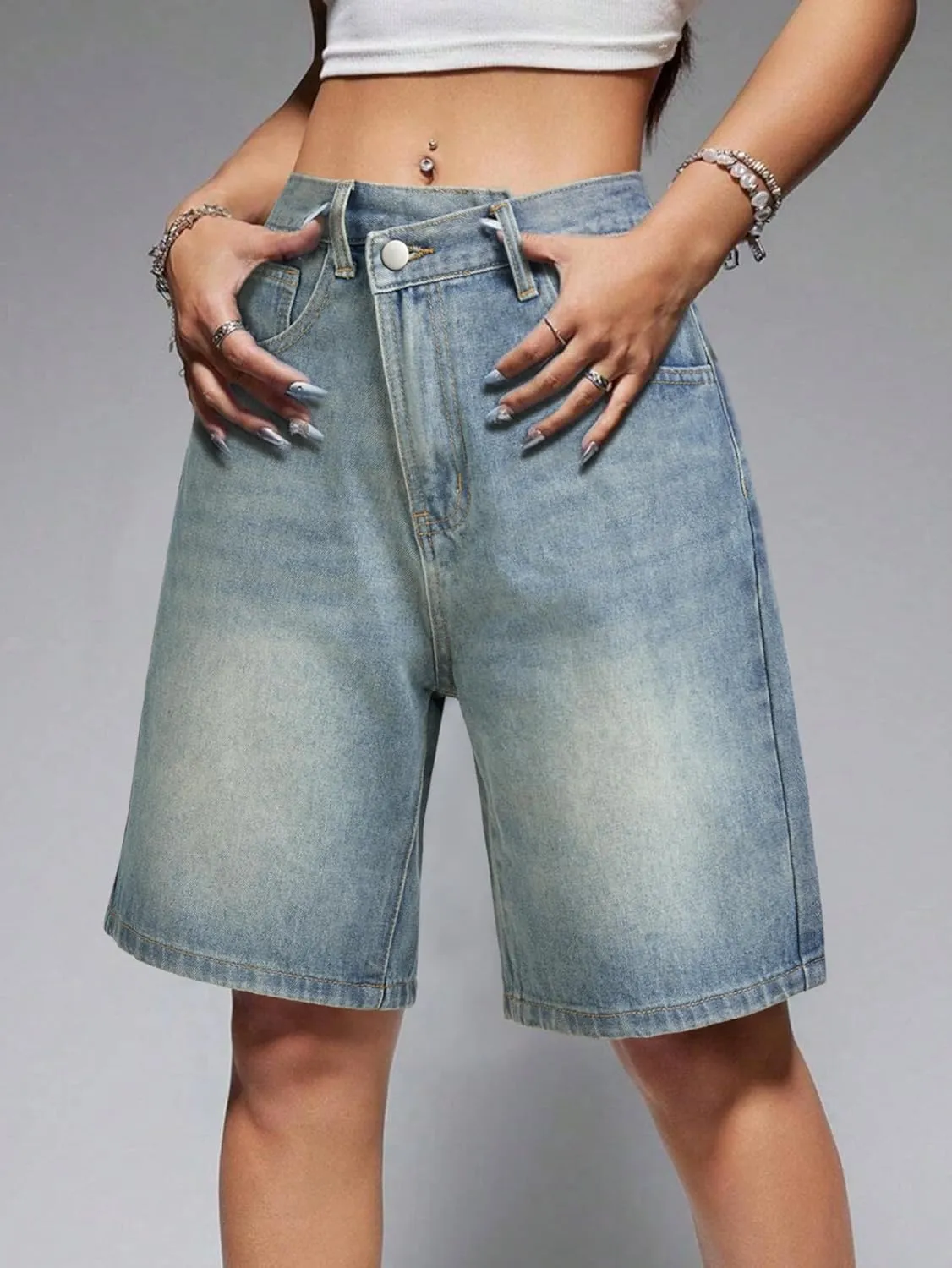 EMMIOL Women Jorts Baggy Jeans Jorts Outfits Mid-Low Waisted Denim Y2K Shorts Summer Hot Short Pants Streetwear