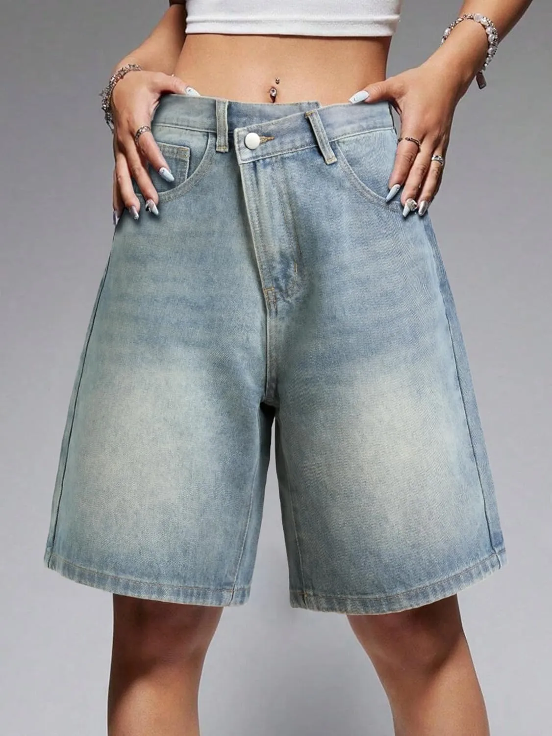 EMMIOL Women Jorts Baggy Jeans Jorts Outfits Mid-Low Waisted Denim Y2K Shorts Summer Hot Short Pants Streetwear
