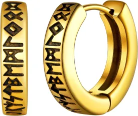 FaithHeart Norse Viking Runes Hoop Earrings for Men Hypoallergenic Stainless Steel Punk Huggie Hoop Earring Sturdy Norse Mythology Jewelry Gifts with Delicate Packaging