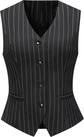 Foucome Women's Formal Regular Fitted Business Dress Suits Button Down Vest Waistcoat