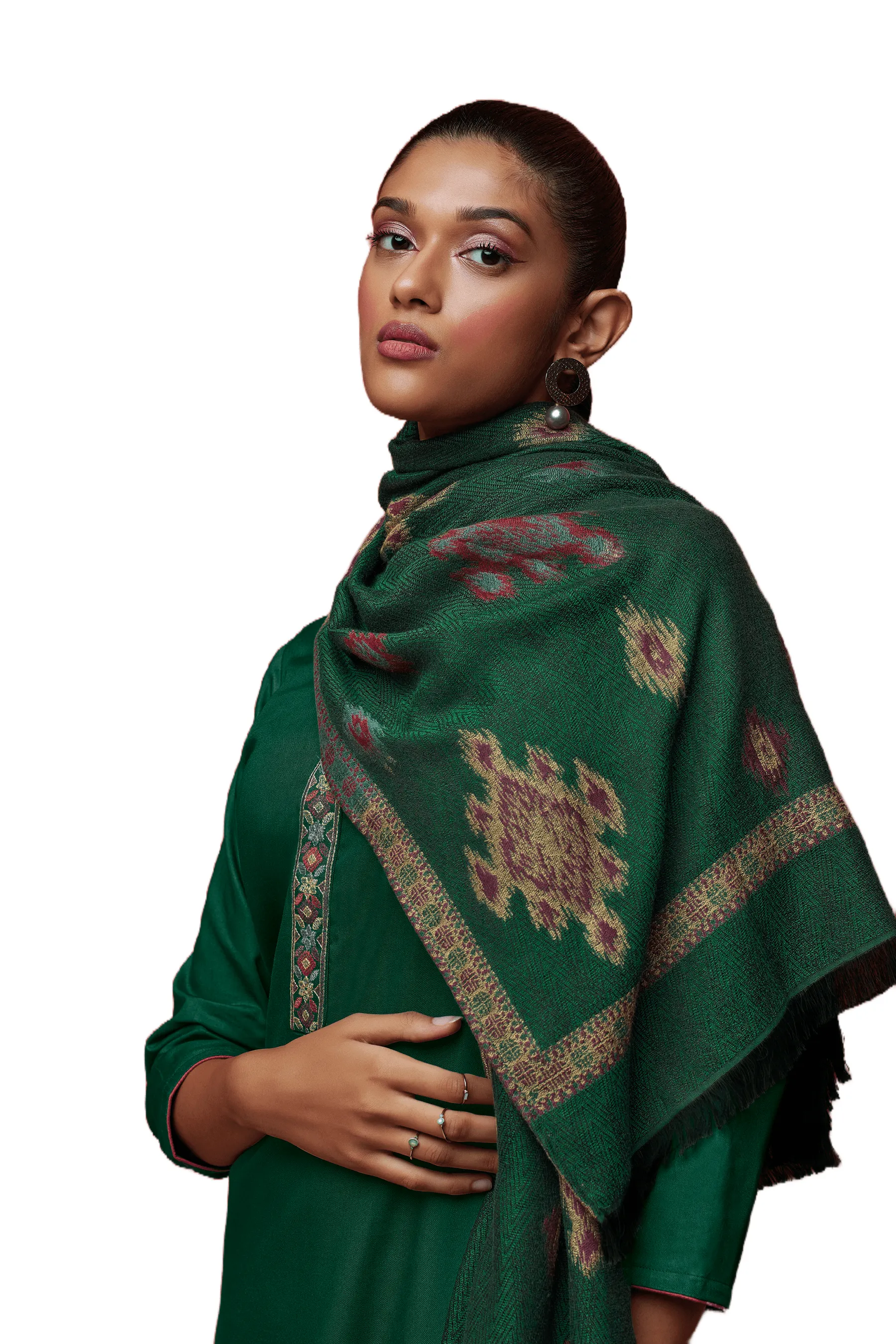 Green Fine Pashmina with Shawl Dress Material S1197A