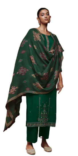 Green Fine Pashmina with Shawl Dress Material S1197A