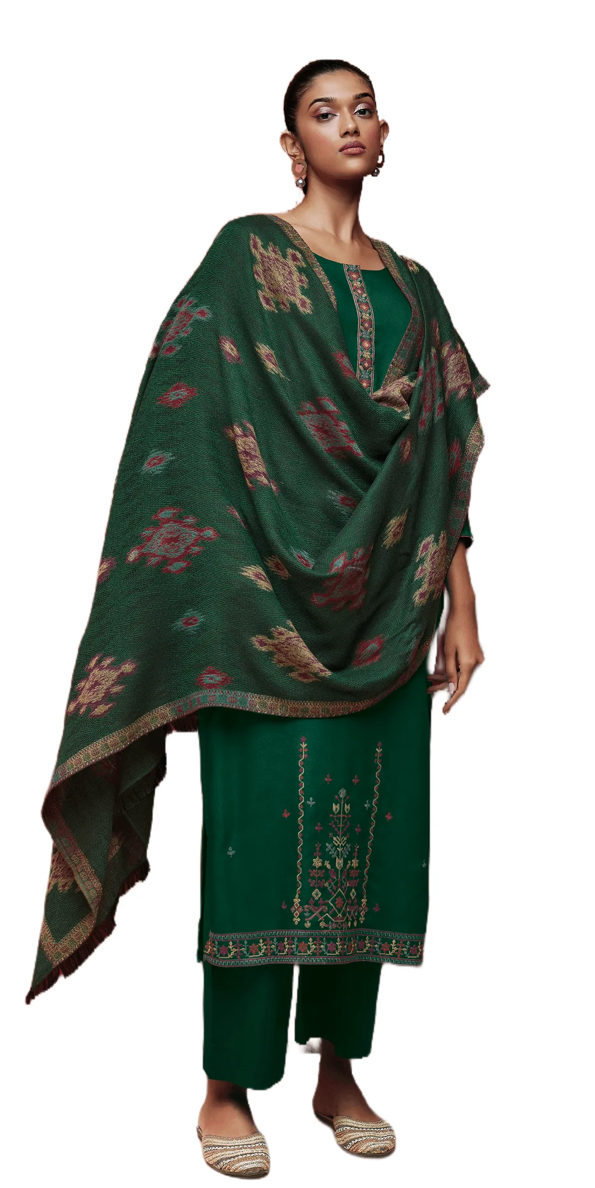 Green Fine Pashmina with Shawl Dress Material S1197A