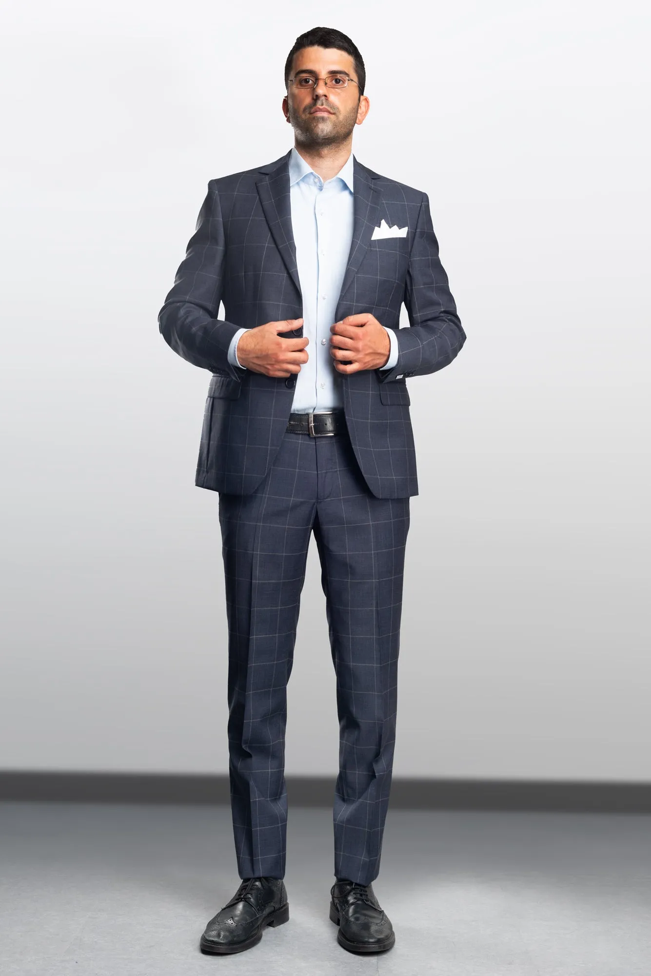 Grey Royal Windowpane Cool Wool Suit