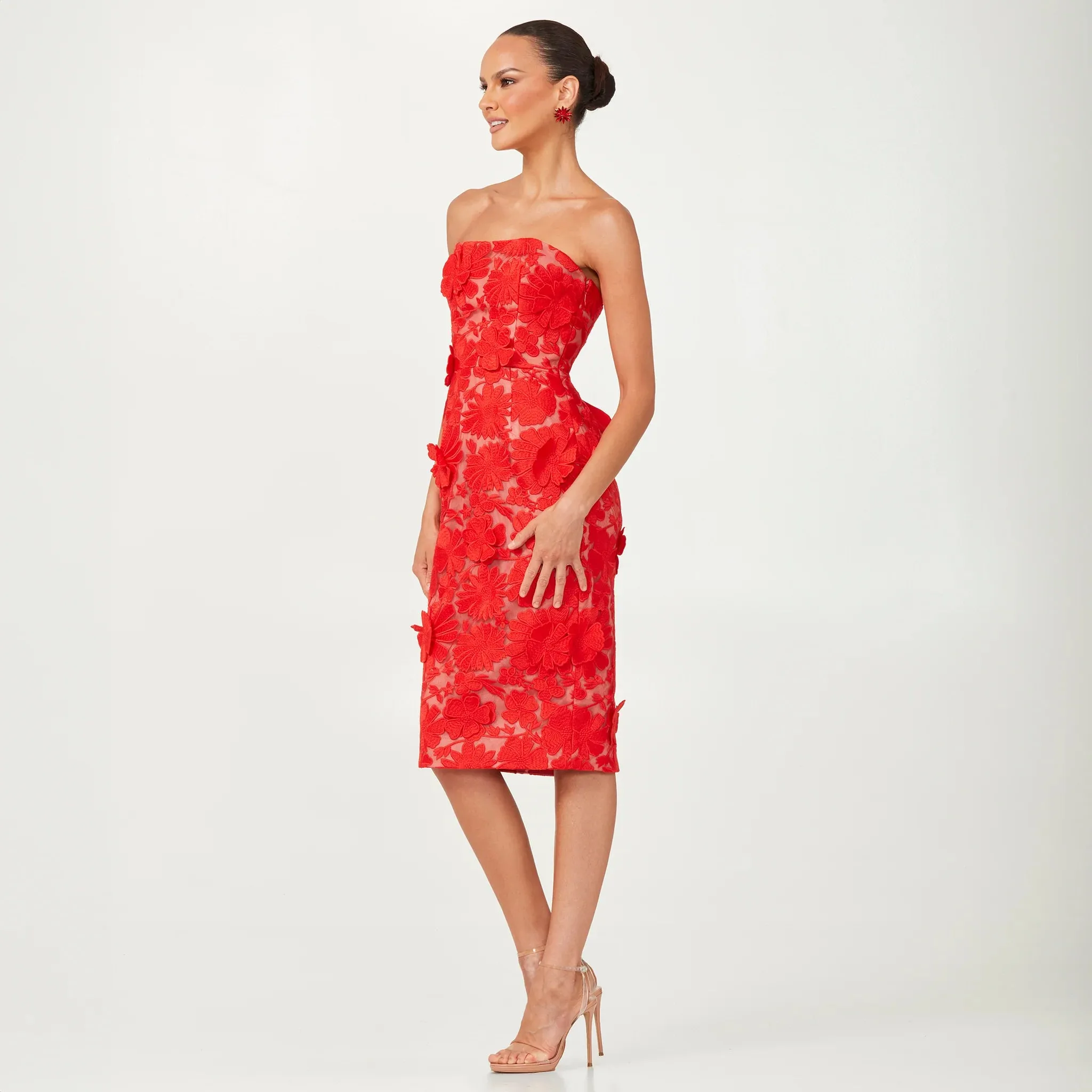 HELSI - Cecilia - DR6221 Strapless 3D Floral Midi Dress